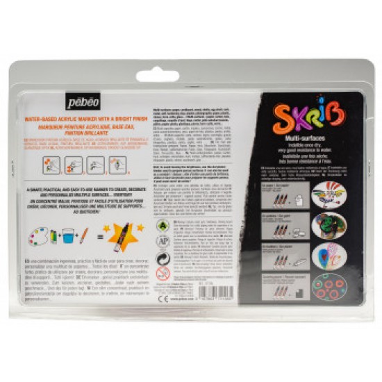 Set of 12 skrib acrylic paint markers classic colors Pébéo Set of 12 skrib acrylic paint markers classic colors Pébéo